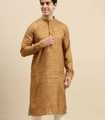 Sanwara Men's Brown woven Long Sleeve Art Silk Elegant Kurta