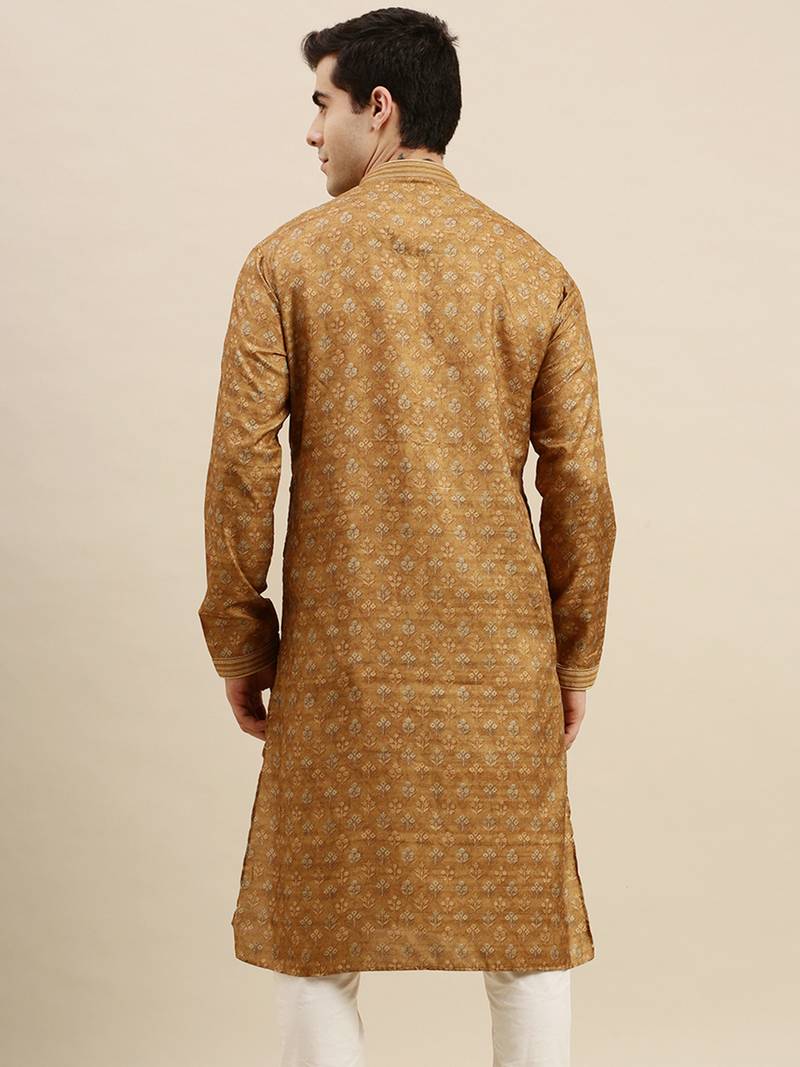 Sanwara Men's Brown woven Long Sleeve Art Silk Elegant Kurta