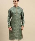 Sanwara Men's Green woven Long Sleeve Art Silk Elegant Kurta