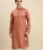 Sanwara Men's Rust woven Long Sleeve Art Silk Elegant Kurta