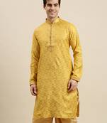 Sanwara Men's Yellow woven Long Sleeve Art Silk Elegant Kurta