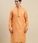 Sanwara Men's Orange woven Long Sleeve Art Silk Elegant Kurta
