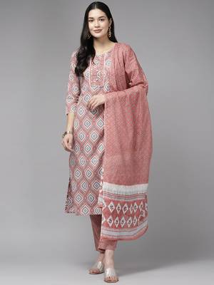 Pink embroidered cotton ethnic-kurtis 1
