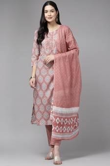 Pink embroidered cotton ethnic-kurtis