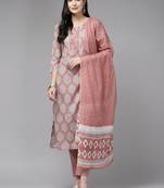 Pink embroidered cotton ethnic-kurtis