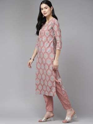 Pink embroidered cotton ethnic-kurtis 2