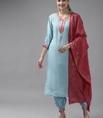 Turquoise plain silk ethnic-kurtis