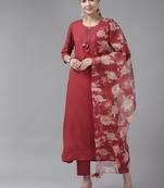Red plain rayon ethnic-kurtis
