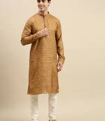 Sanwara Men's Brown Woven Long Sleeve Art Silk Elegant Kurta with Pyjama