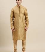 Sanwara Men's Khakee Woven Long Sleeve Art Silk Elegant Kurta with Pyjama