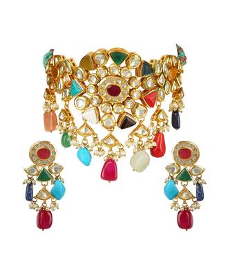 Kundan Necklace Set 22KT Gold Plated 3