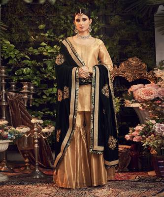 Oxidised Gold Garara Set With Velvet Dupatta Shawl 1