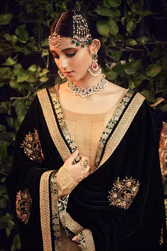 Oxidised Gold Garara Set With Velvet Dupatta Shawl