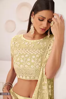 Light-lemon embroidered net semi stitched lehenga