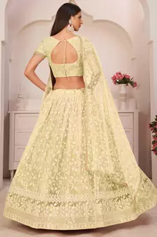 Light-lemon embroidered net semi stitched lehenga