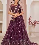 Violet embroidered net semi stitched lehenga
