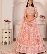 Light-pink embroidered net semi stitched lehenga