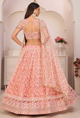 Light-pink embroidered net semi stitched lehenga 4