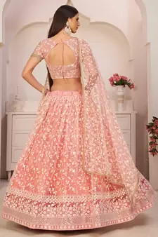 Light-pink embroidered net semi stitched lehenga