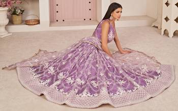 Light-lavender embroidered net semi stitched lehenga 2