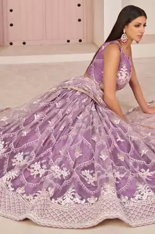 Light-lavender embroidered net semi stitched lehenga