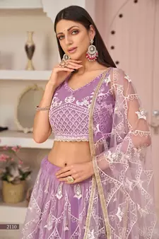 Light-lavender embroidered net semi stitched lehenga