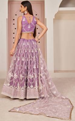 Light-lavender embroidered net semi stitched lehenga 5
