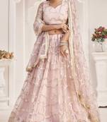 Light-pink embroidered net semi stitched lehenga