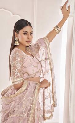 Light-pink embroidered net semi stitched lehenga 5