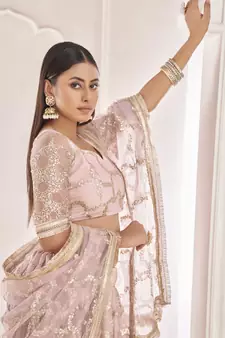 Light-pink embroidered net semi stitched lehenga