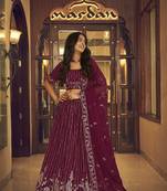 Wine embroidered georgette semi stitched lehenga