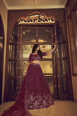 Wine embroidered georgette semi stitched lehenga 3