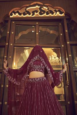 Wine embroidered georgette semi stitched lehenga 4