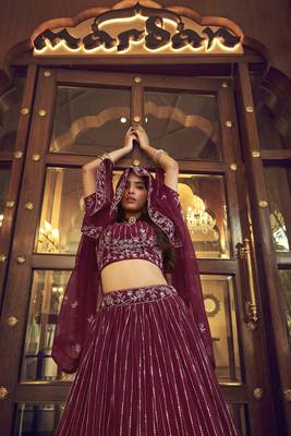 Wine embroidered georgette semi stitched lehenga 5