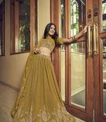 Mustard embroidered georgette semi stitched lehenga