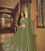 Green embroidered georgette semi stitched lehenga