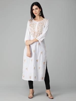 White embroidered cotton chikankari-kurtis 1