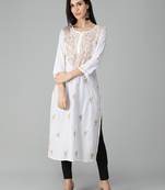 White embroidered cotton chikankari-kurtis