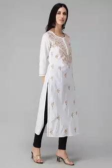 White embroidered cotton chikankari-kurtis