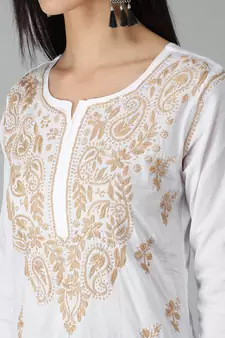 White embroidered cotton chikankari-kurtis