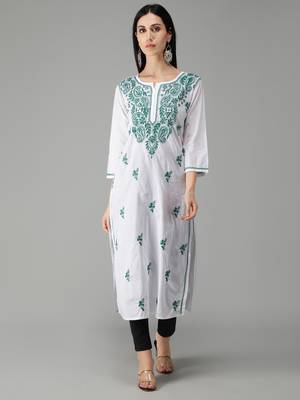 White embroidered cotton chikankari-kurtis 1