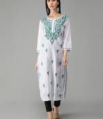 White embroidered cotton chikankari-kurtis