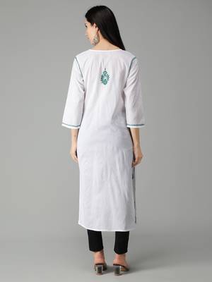 White embroidered cotton chikankari-kurtis 2