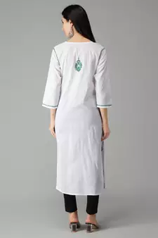 White embroidered cotton chikankari-kurtis