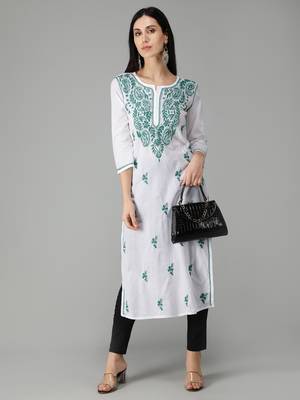 White embroidered cotton chikankari-kurtis 3
