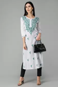 White embroidered cotton chikankari-kurtis
