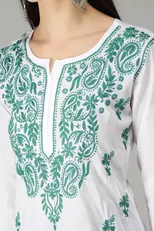 White embroidered cotton chikankari-kurtis