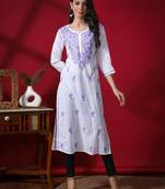 White embroidered cotton chikankari-kurtis