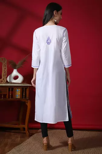 White embroidered cotton chikankari-kurtis