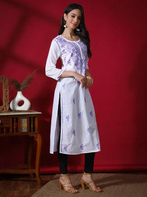 White embroidered cotton chikankari-kurtis 3
